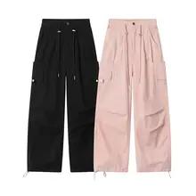 XinmonLee フレンチスタイル ワイドレッグハイウエストパンツ【ピンク・夏用・カジュアル】