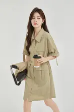 カーキ色のウエスト工房風ワンピース【夏用・短め・小ぶりなデザイン】（セットアップ対応）