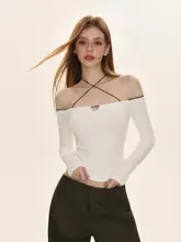 デザイン性のある春用長袖タンクトップ【セクシー・肩出し・フィット感】