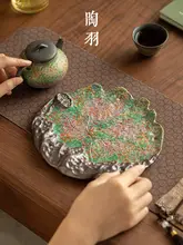 荷葉デザインの大きな円形トレイ【厚手クッション・創意的な受水皿】