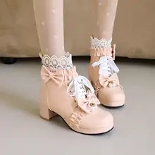 かわいい学生向けプリンセス風ロングブーツ【ロリータスタイル・冬用・ハイヒール】