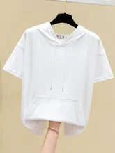 赤いフード付きTシャツ【薄手・ルーズフィット・コットン素材・夏用】