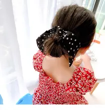 子供用 ダルマ風ヘアゴム【デザ  インリボン・ポルカドット・シフォン素材】