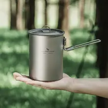軽量な折りたたみハンドル付きチタン鍋【アウトドア・ミニキャンプ用・蓋付き】