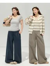 感のあるワイドストレートパンツ【大きいサイズ・カジュアル・極上の柔らかさ】（セットアップ対応）