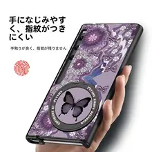蝶柄マグネット吸着回転スタンド【華為Mate Xs2対応・折りたたみレザーケース・紫色】