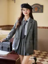 学院風チェック柄イギリススタイル女性用ジャケット【高級感・ヴィンテージ・小柄対応】（セットアップ対応）