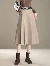 おしゃれなウール製プリーツスカート【Aライン・ミドル丈・大きいサイズ対応】（セットアップ対応）