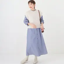 学院風ストライプシャツワンピース【ブルー＆ホワイト・春秋用・カジュアル】（セットアップ対応）