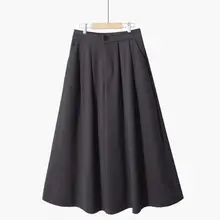 秋冬用 シンプルなハイウエスト Aラインスカート【ポケット付き・中丈】