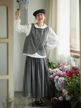 高腰Aラインスカート【グレー・リネンコットン・春用・通勤・着痩せ効果】