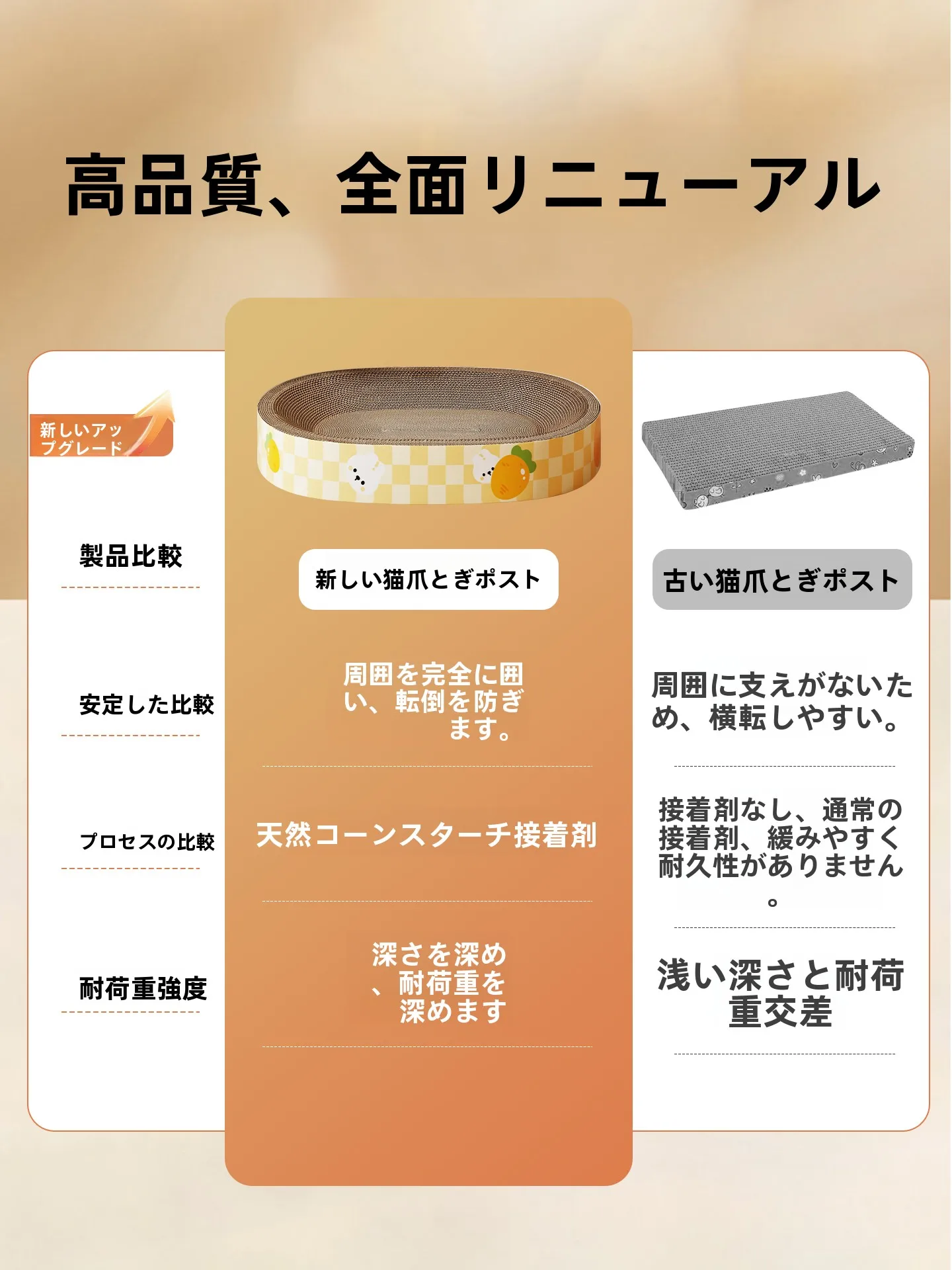 猫爪磨きとベッド一体型クッション：大型楕円形で中型猫に最適な段ボール製クッション