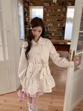 愛情プリントのウエストリボン長袖ワンピース【春用・優しいスタイル】