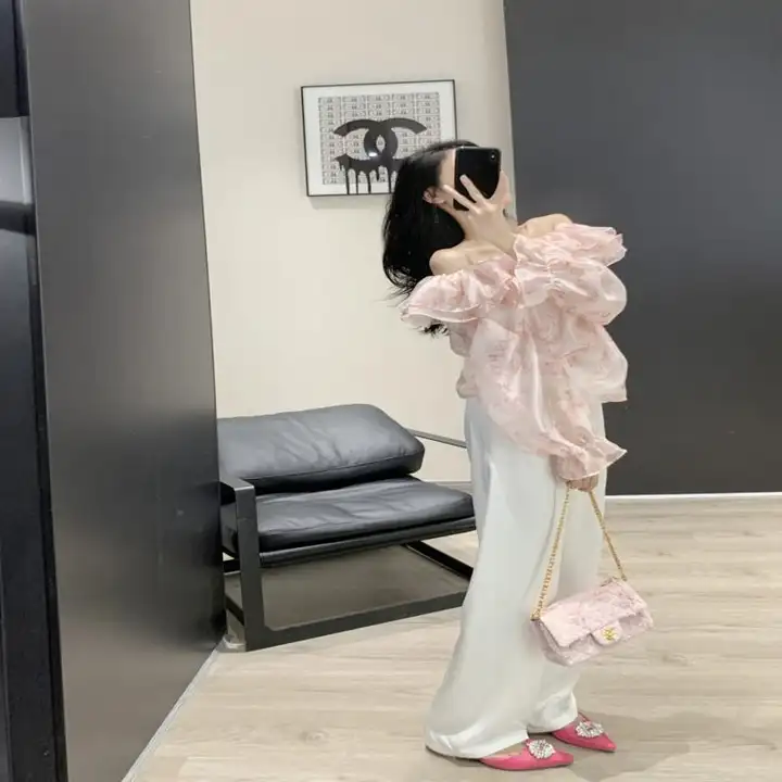 春夏用シフォンシャツ【フレンチスタイル・オフショルダー・小柄対応】