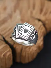 レトロなトランプモチーフ ピンクハートリング【925純銀・男女兼用・手作り】