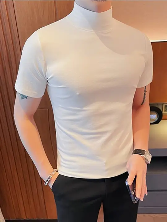 秋季スタイリッシュな半高領短袖Tシャツ【極上の柔らかさ・無地デザイン】