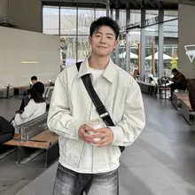 ジャケット メンズ 長袖 ショート丈 襟付き オフホワイト ヴィンテージ オーバーサイズ カジュアル 秋 アウター