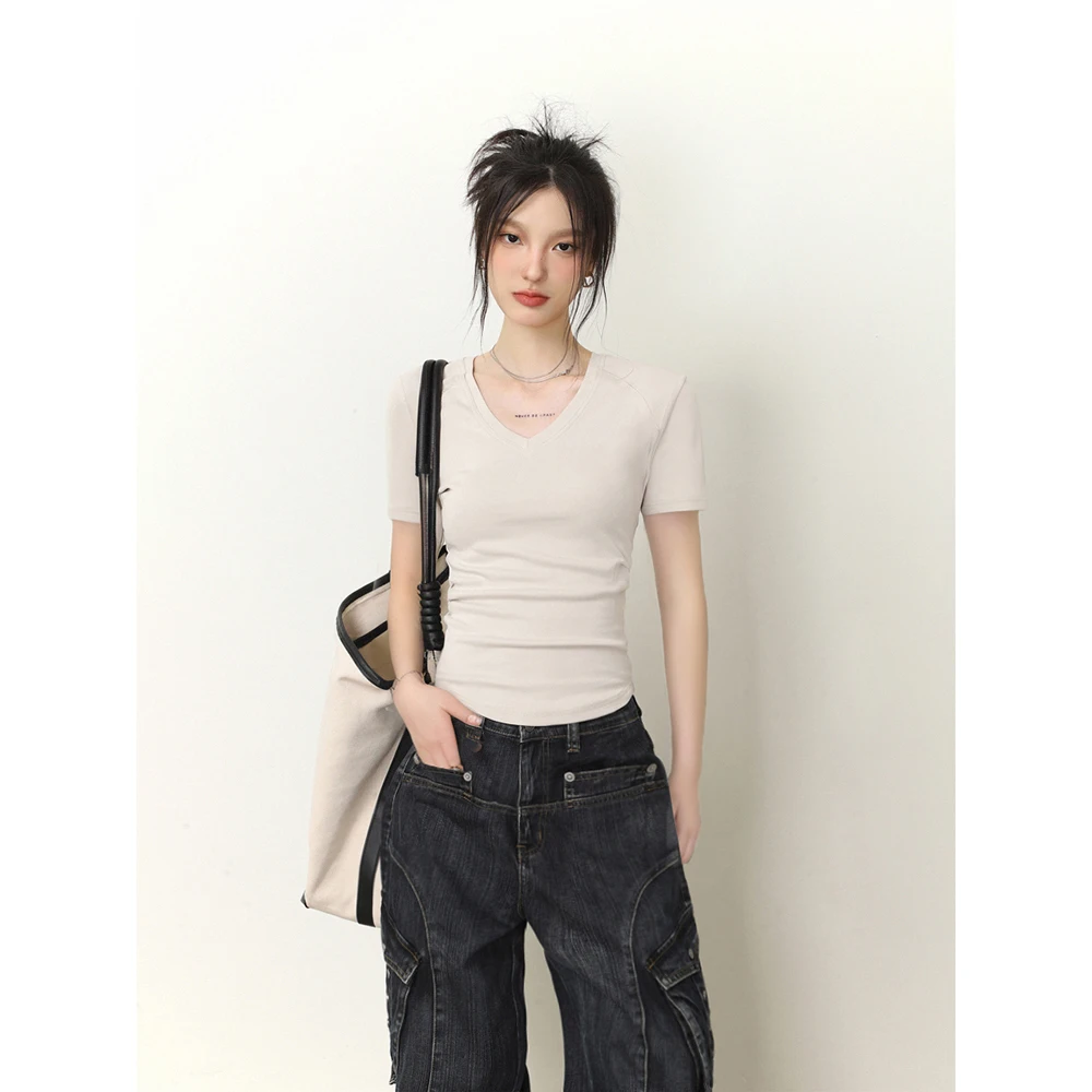 VネックショートスリーブTシャツ【夏用・無地・スリムフィット・女性用】