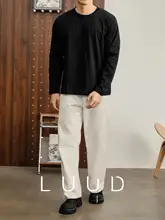 長袖Tシャツ メンズ クルーネック プルオーバー ブラック 韓流 おしゃれ 着回し ベーシック カジュアル インナー「LUUD」
