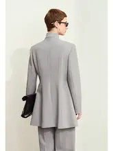 高級通勤風リネン混紡立襟ジャケットとワイドパンツ【女性用・秋用・二点セットアップ対応】