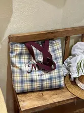 大容量キャンバストートバッグ【ストライプ・チェック・レトロデザイン】