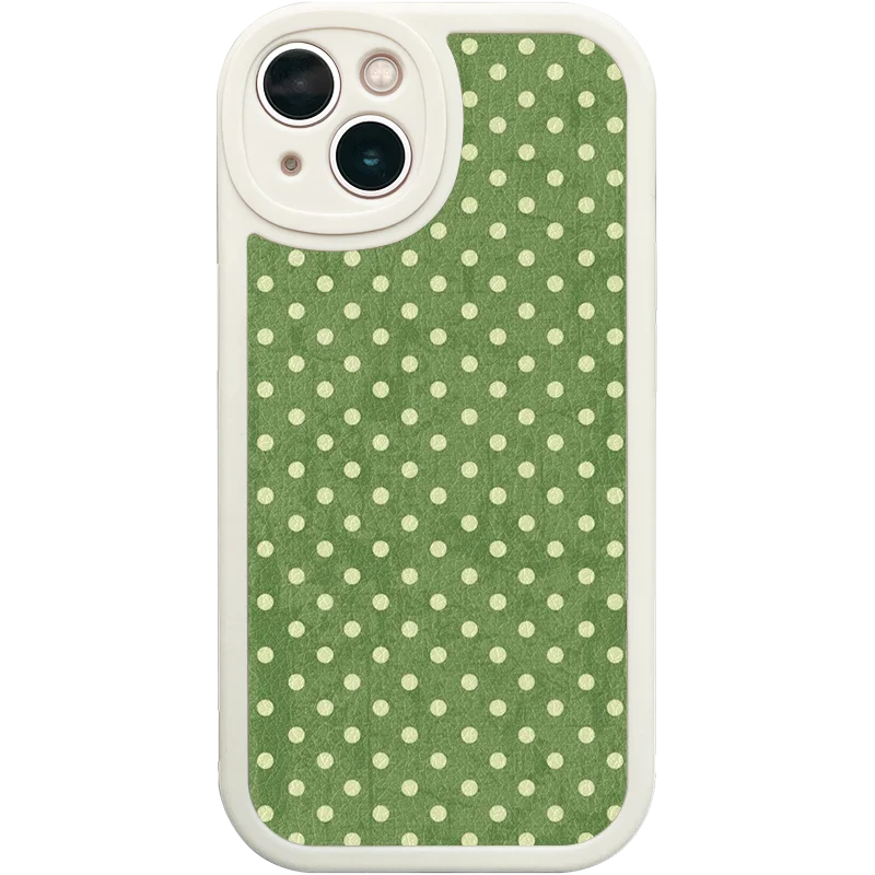 緑の水玉模様のiPhone用ケース【衝撃吸収・レザー風・多機種対応】