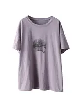 ヴィンテージ風プリントの全棉短袖Tシャツ【レディース・カジュアル・夏用】（セットアップ対応）