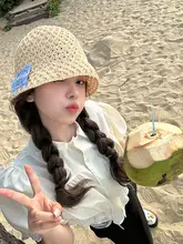 夏用透かし編みバケットハット【UVカット・通気性・韓国風】（セットアップ対応）