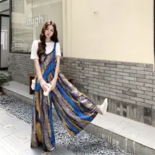グラデーションブルーのサロペットパンツ【夏用・ワイドレッグ・女性用】（セットアップ対応）