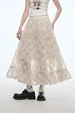 ポケット付きドット柄メッシュスカート【レーストリム・女性用・甘美な雰囲気】（セットアップ対応）