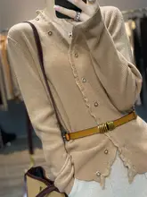 Vネックフリンジ付き カシミヤカーディガン【レディース・ゆったりサイズ・長袖・ニット】