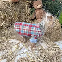 格子柄で防風機能付きの犬用コート【加毛タイプ・秋冬用・クリスマス向け】