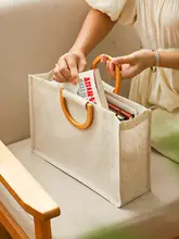 トートバッグ レディース コットンリネン キャンバス ジュート 竹ハンドル ヴィンテージ ナチュラル DIY エコバッグ