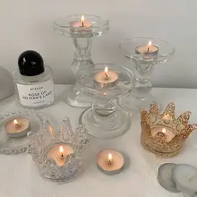 ガラス ミニキャンドルホルダー フレンチ風 インスタ映え 円柱 王冠デザイン インテリア オブジェ アロマキャンドル用 ディナー