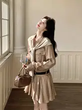 春にぴったりな美しいワンピース【カーキ・ウエストリボン・フレアデザイン】