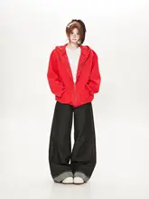 可愛いカートゥーンプリントのフード付きカーディガン【秋冬用・赤色・韓国デザイン】