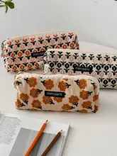 レトロコーデュロイペンケース【インテリ系・フラワープリント・収納袋】