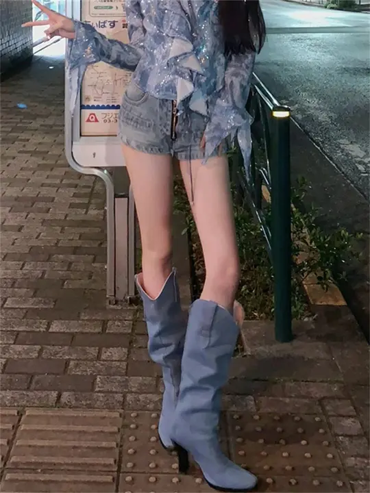 ロングブーツ【女性用・ハイヒール・西部風・スリムデザイン】