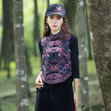 刺繍入りスタンドカラー無袖ベスト【通勤用・民族風】