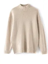 ハイネック厚手ウールニットトップス【ゆったりシルエット・秋冬用・無地】