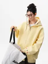 刺繍入りフード付きカーディガン【ユニセックス・レトロデザイン・ダブルジッパー】