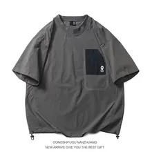 夏のアウトドア機能薄型コントラストカラースプライシングポケット Tシャツ