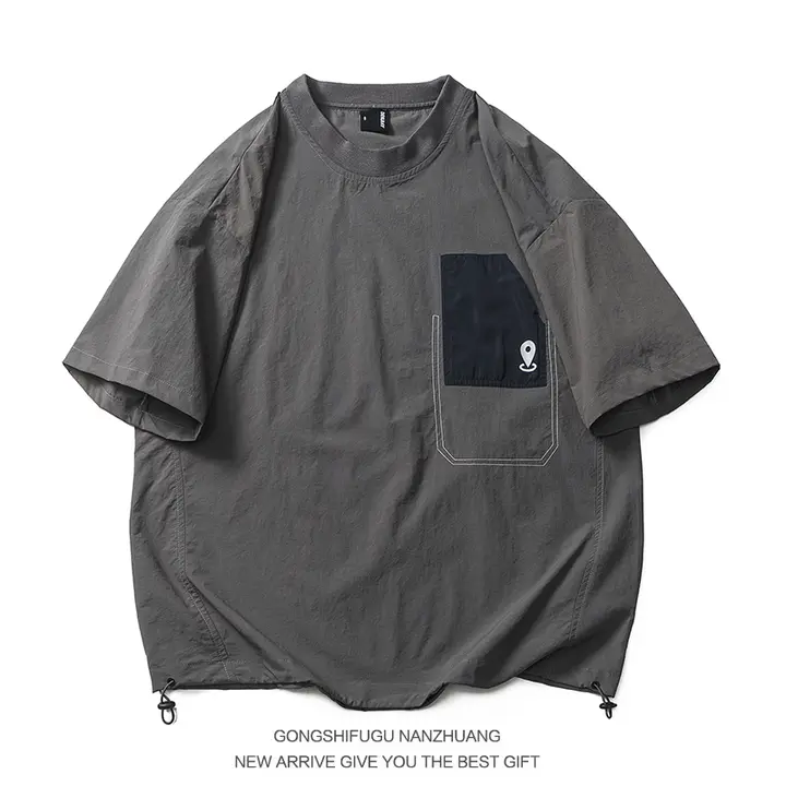 夏のアウトドア機能薄型コントラストカラースプライシングポケット Tシャツ