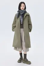 桑蚕丝入り 中長丈 ジャケット【長袖・ベルト付き・グリーン・秋冬用】