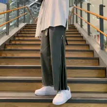 デザイン性の高い工装風ジップカジュアルパンツ【韓国風・ストレート・ゆったりタイプ】