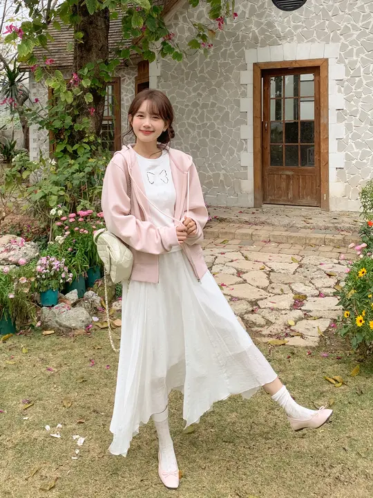 春にぴったりなピーチバブルフード付きスウェットパーカー【女性用・シンプルでしたデザイン】