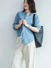 夏用シンプルデザイン深色UVカットテンセルデニムシャツ【ウォッシュ加工・ゆったりフィット・カジュアルアウター】