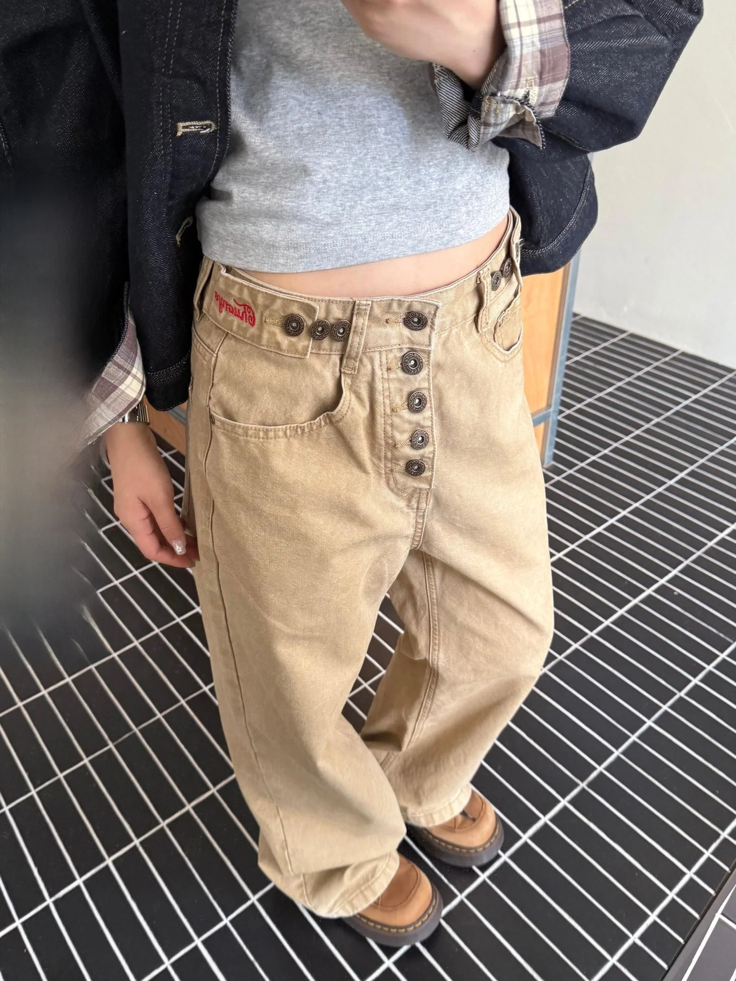 美式ヴィンテージ風 ワイドストレート工装パンツ【男女兼用・調整可能・ウォッシュ加工】（セットアップ対応）