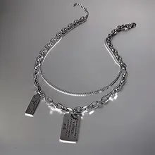 チタン製アルファベットペンダントネックレス【ヒップホップスタイル・メタルチェーン・レイヤ  ードデザイン】