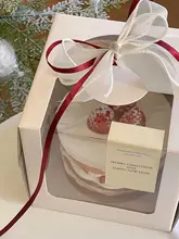 厚手の半透明ウィンドウ付き誕生日ケーキボックス【持ち運び便利・高い焼き菓子用】（セットアップ対応）